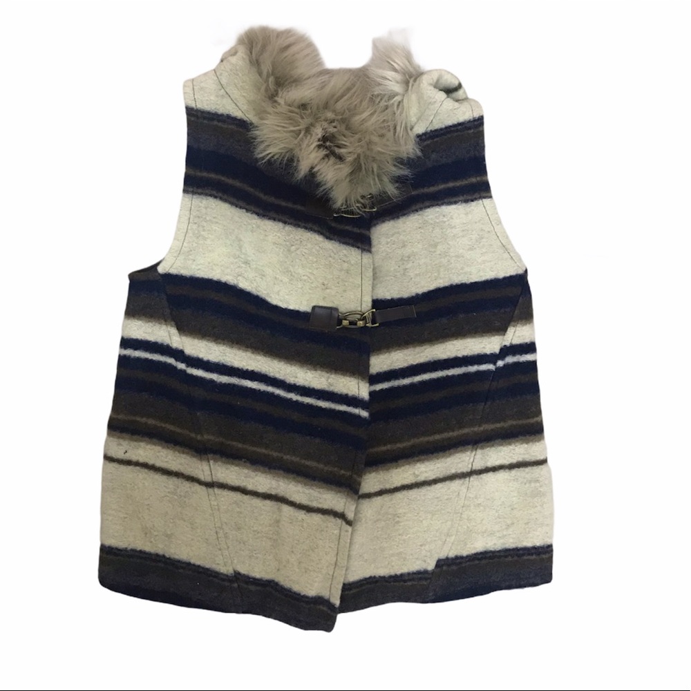 ZARA | Basic Wool Blend Vest with Faux Fur Hood